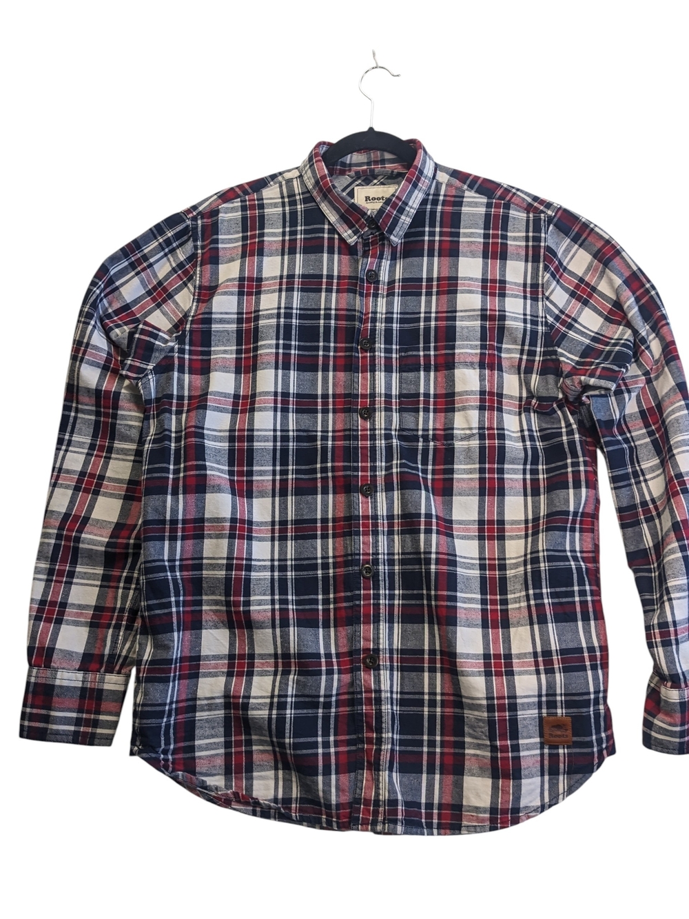 Roots Men's Red, Navy & White Plaid Button-Down Shirt Shacket Size L